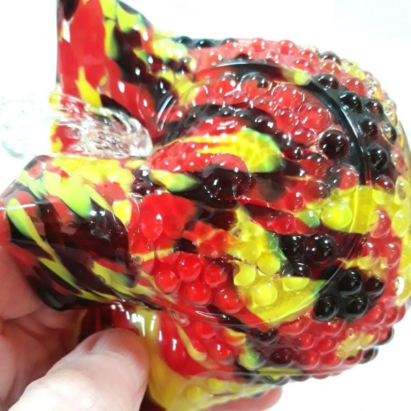 1920s Czech Art Glass Basket FRANZ WELZ Twisted Thorn Loop Red Yellow Black BOHO - Picture 10 of 12